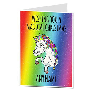Personalised Rainbow Unicorn Christmas Card 