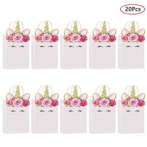 20 Floral Unicorn Party Gift Bags | Party Favour Bags with Handle 