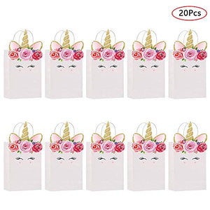20 Floral Unicorn Party Gift Bags | Party Favour Bags with Handle 
