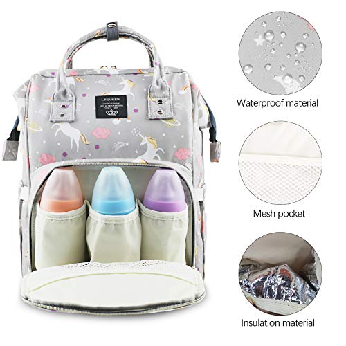 Unicorn Design | Lequeen Waterproof Baby Nappy Changing Bag | Grey