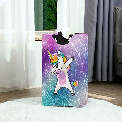 Dancing Rainbow Unicorn Laundry Bag With Handles 
