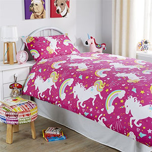 Unicorn Duvet Cover Set With Pillowcases, Pink, Single