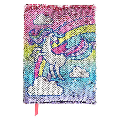 Unicorn Reversible Sequin Notebook Diary for Girls, Lined Paper, 6x8 Inches