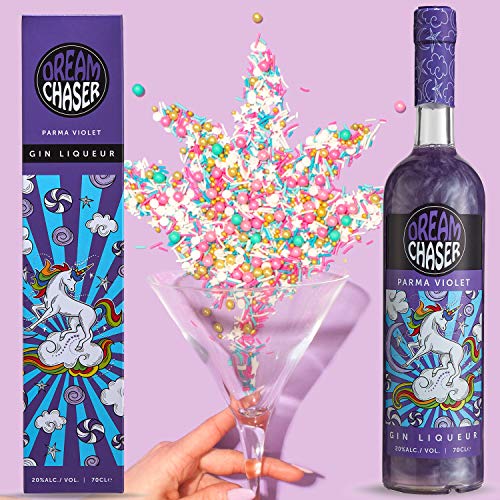 Parma Violet Gin Flavoured Liqueur - Glitter Shimmer Effect - Dreamchasers Magical Unicorn Gin Gift Set in Box - Great As a Sweet Mixer in Cocktails - 20% ABV - 70cl