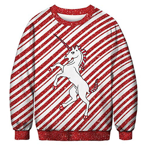 Candy Cane Unicorn Christmas Jumper | Red & White 