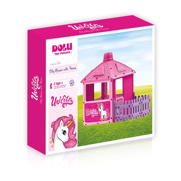Dolu Unicorn themed City House and Fence Play Set Pink