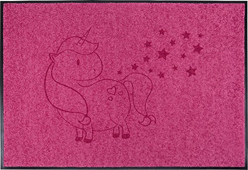 Imagine greeting your guests with this fun pink unicorn doormat! Indoors and outdoors