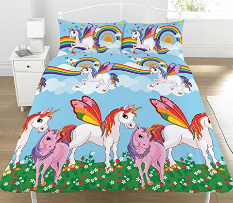 Rainbow Unicorns Single/Double Reversible Duvet Cover Bed Set 