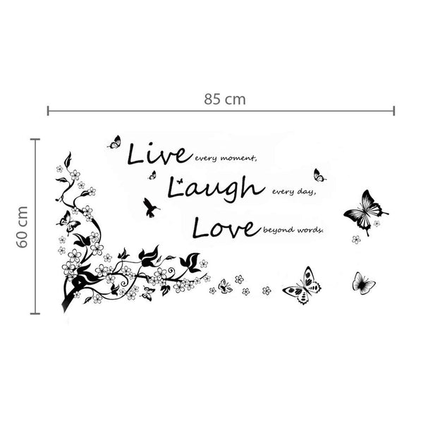 Removable Vinyl Wall Sticker Mural Decal Art - Dancing Butterflies and Tree Branch + Vivid Live Laugh Love