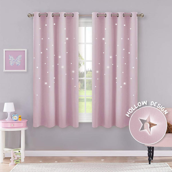PONY DANCE Pink Curtain for Girls - Bedroom Curtains with Eyelet Top for Room Darkening Short Thermal insulated Window Treatment for Energy Saving, 2 Panels, W 46 inches x 54 inches, Light Pink