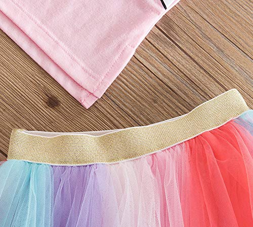 Unicorn Casual Lace Fluffy Dress top T-Shirt + Rainbow Skirt, Princess Costume