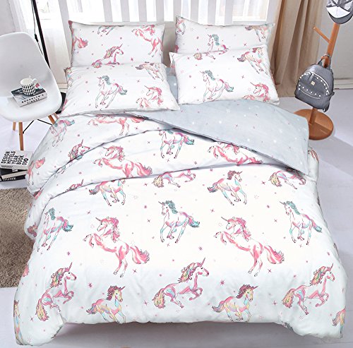 Unicorn Single Duvet Cover Bedding Set White & Pink