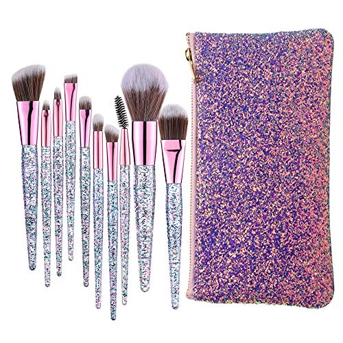 Crystal Glittered Unicorn Makeup Brush Set | Professional 10Pcs | With Make Up Bag