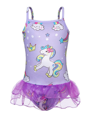 Girls Unicorn Swimsuit Swimming Costume Ruffle Tutu Swimwear (2-10 Years)