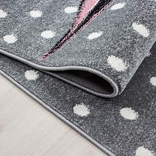 Polka Dot & Unicorn Design Rug | Grey & Pink 