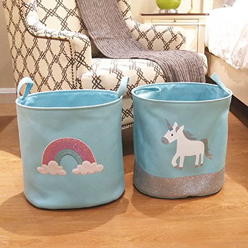 Auidy_6TXD Unicorn Laundry Storage Basket, Large and Cute Waterproof Toy Storage Basket Toy Organizer, Foldable & Portable Laundry Storage Bag for Office, Bedroom, Clothes (Pink)