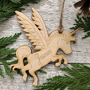Unicorn Shaped Personalised Wooden Christmas Tree Decoration Bauble