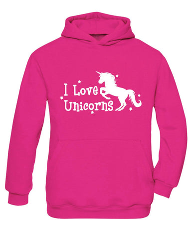 I love unicorns cerise pink hoodie jumper