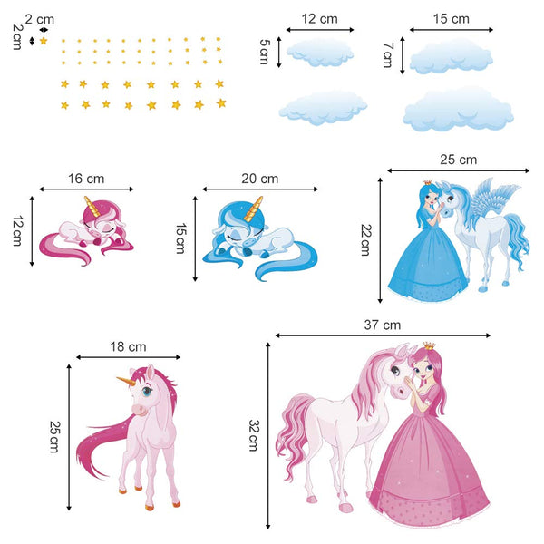 decalmile Princess and Unicorn Wall Stickers Girls Wall Decals Peel and Stick Removable Vinyl Wall Art for Baby Room Kids Bedoom Nursery