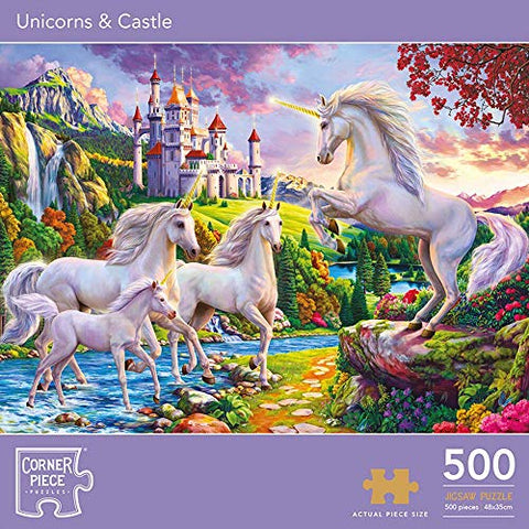 Unicorns & Castle | Jigsaw 500 Pieces | Premium Quality | Corner Piece Puzzles 