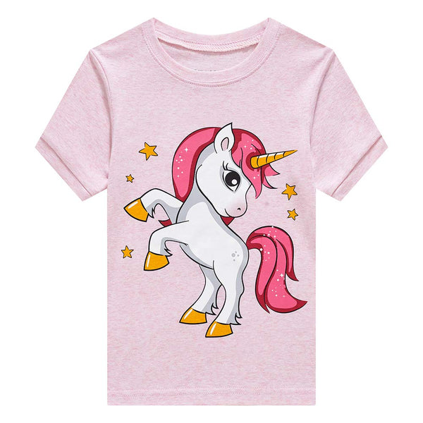 Toddler Girls Pyjamas Set Short Sleeve Cotton Pajamas Pjs Nightwear Cute Horse Print Kids Summer Sleepwear Tops & Pants Children Outfit Age 2-8 Years