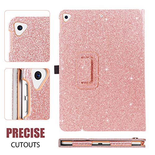 Rose Gold iPad 10.2 2019 Case, New iPad 8th Generation Case, iPad 7th Gen Case Leather, Dual Layer Sparkly Glitter Protective Flip Folio Case for iPad 10.2 2019 / iPad 8th Gen 2020 Case