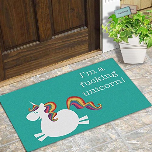 Unique unicorn doormat with a funny quote. Green 40x60cm.