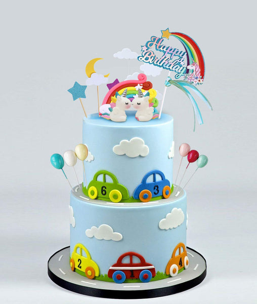 21pcs Unicorn Cake Topper Kit Cloud Rainbow Balloon Happy Birthday Banner Cake Decoration