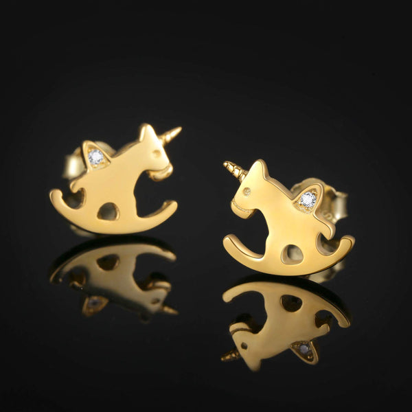 Stunning Unicorn Gold Earrings - Rocking Horse