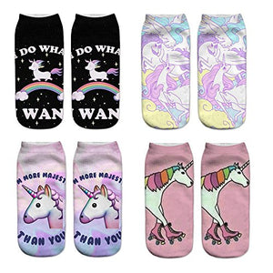 Cute Unicorn Socks Casual Sport Socks Pattern Socks for Kids Girls and Ladies Women (Unicorn 4 pair-B)