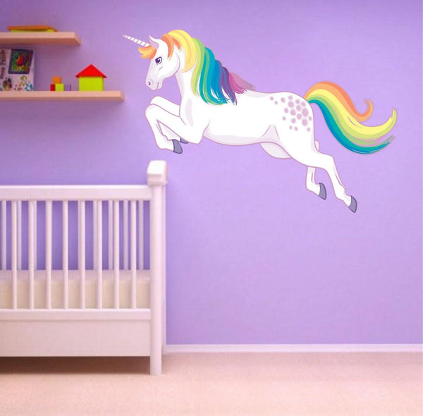 Unicorn Jumping Wall Sticker Rainbow Mane Decal Girls Room Nursery Decor Fantasy