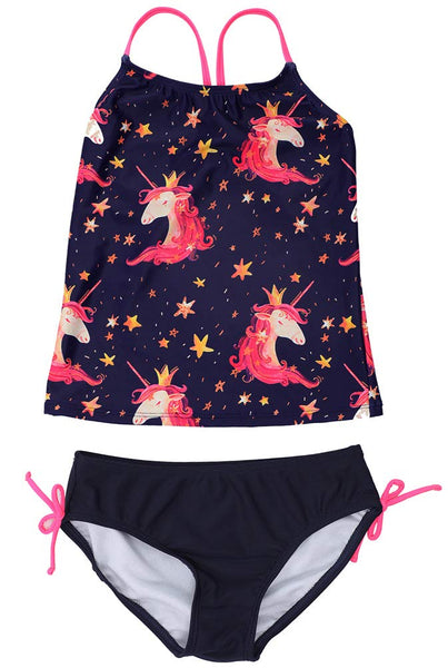 unicorn tankini swimming costume for kids - navy
