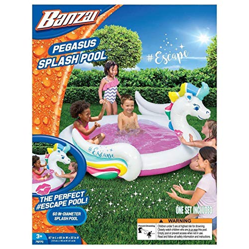 Banzai Pegasus Splash Pool Kids Garden Summer Inflatable Unicorn Durable PVC The Perfect Escape Paddling Pool Swimming Toy