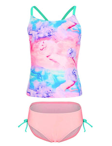 Pink Unicorn Printed Swimming Costume 2-Piece Swimsuit for Girls Age 6-16 Years