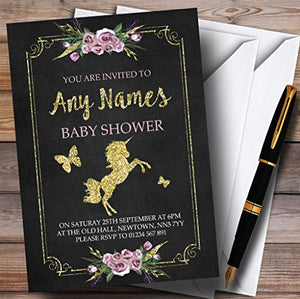 Chalk & Gold Floral Unicorn Invitations Baby Shower Invitations