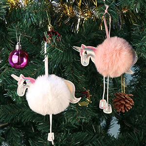 Unicorn Fluffy Pom Pom Christmas Tree Decorations 