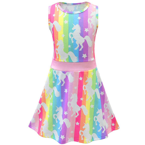 unicorn girls dress vibrant rainbow colours