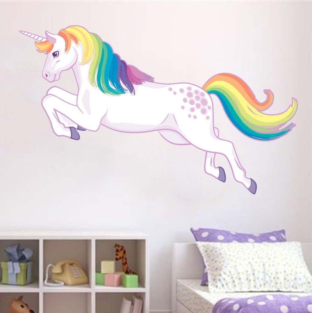 unicorn wall sticker white - colourful horn