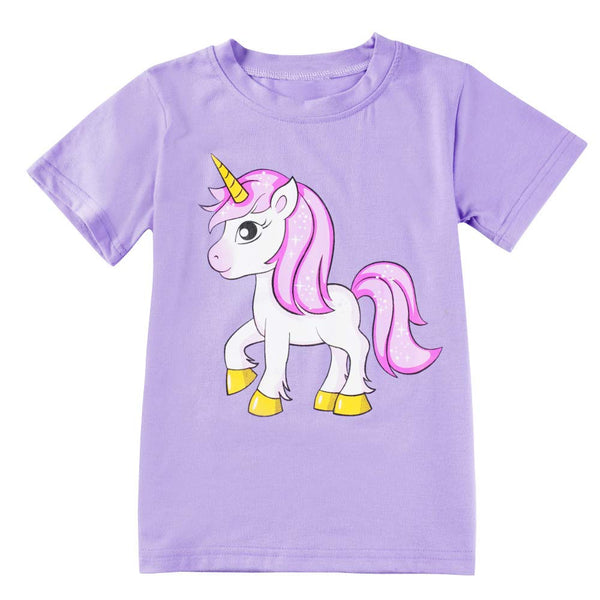 Unicorn Kids Short Sleeve Cotton Pjs Pajama Set Sleepwear Tops Shirts & Pants Nightwear Children Outfit (Unicorn, 3-7 Years)