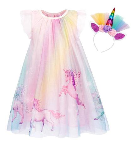 Cute Pastel Unicorn Dress with Short Sleeves
