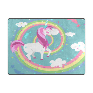Unicorn Rainbow Stars Kids Round Rug For Bedroom Playroom - Round 90cm