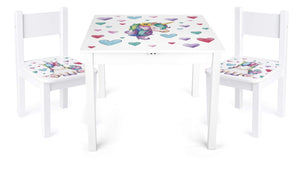 Unicorn table and 2 chair set for kids wooden