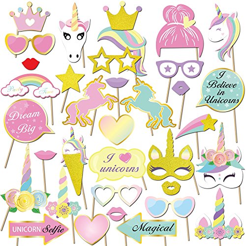 35pcs Glitter Unicorn Photo Booth Props | Unicorn Party Decorations | Baby Showers 