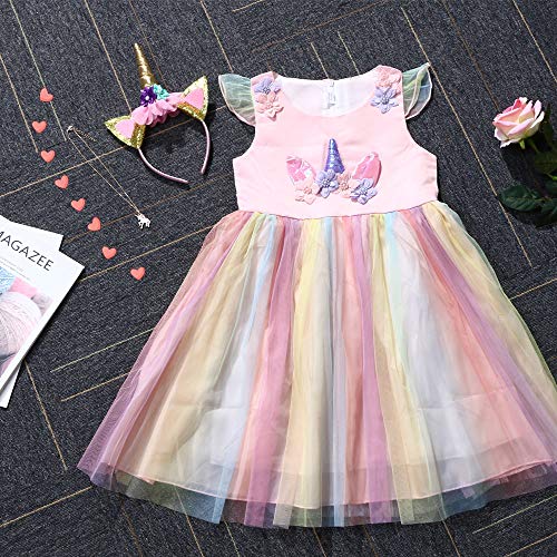 Fancy Girls Unicorn Dress Rainbow Skirt 