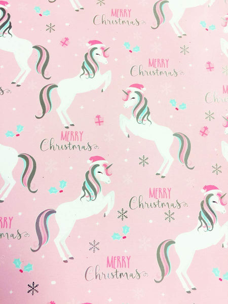 Christmas Gift Paper Wrapping Roll Presents Quality Pink Unicorn Cute + Free Tape