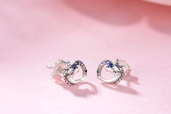 Unicorn earrings with rainbow coloured gems