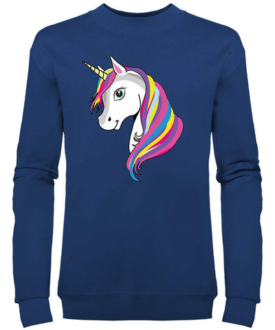 Girls Unicorn Sweatshirt Slim Fit - Navy Blue