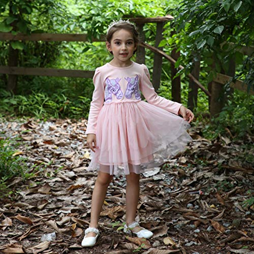 Pretty Unicorn Long Sleeve Cotton Tulle Dresses Girls Pink