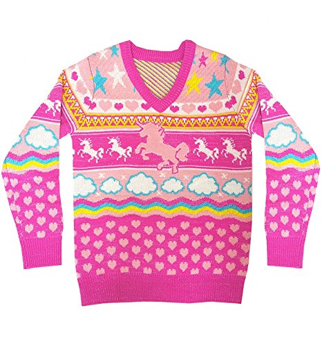 Cheesy Christmas Jumpers Womens Unicorn Knitted V Neck Jumper Pink All Things Unicorn