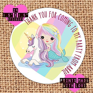 24 x Personalised mermaid Unicorn stickers mup birthday party / baby shower / christening